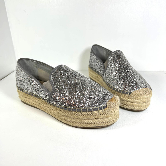 GUESS TAVA ESPADRILLE Silver sequin - Platform - Slip On Shoe -  Women's size 8 - Picture 3 of 8
